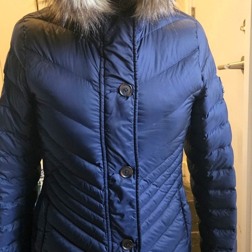 Abercrombie & Fitch Down Puffer Coat Jacket Parka Women’s XS Fur Trimmed Hood - Picture 2 of 9